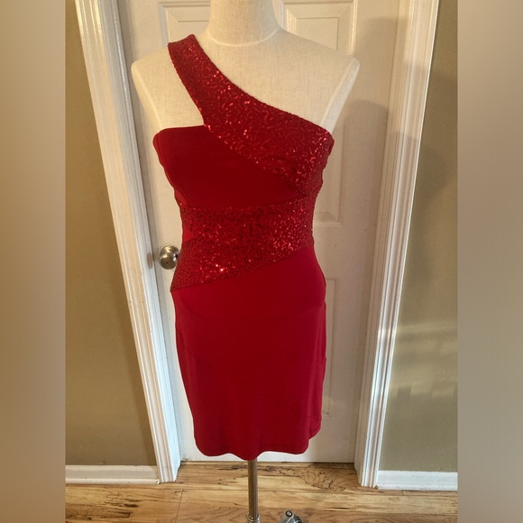 B Darlin Dresses & Skirts - Homecoming dress red sequence B. Darlin 1 strap dress size M